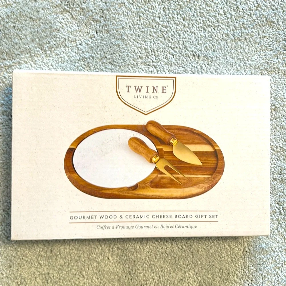 GOURMET WOOD & CERAMIC CHEESE BOARD GIFT SET TWINE LIVING CO